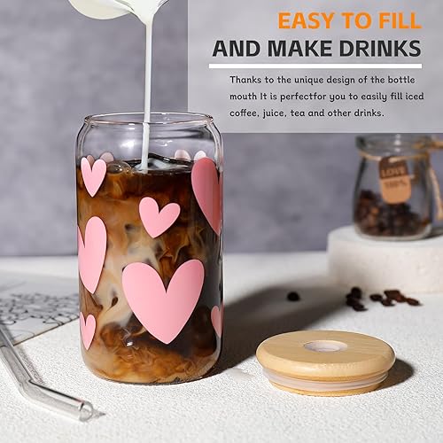 Miniatura 43 de DWTS DANWEITESI Vasos de vidrio con tapas y pajitas, 4 piezas, juego de vasos de 16 onzas para accesorios de barra de café, tazas de café helado