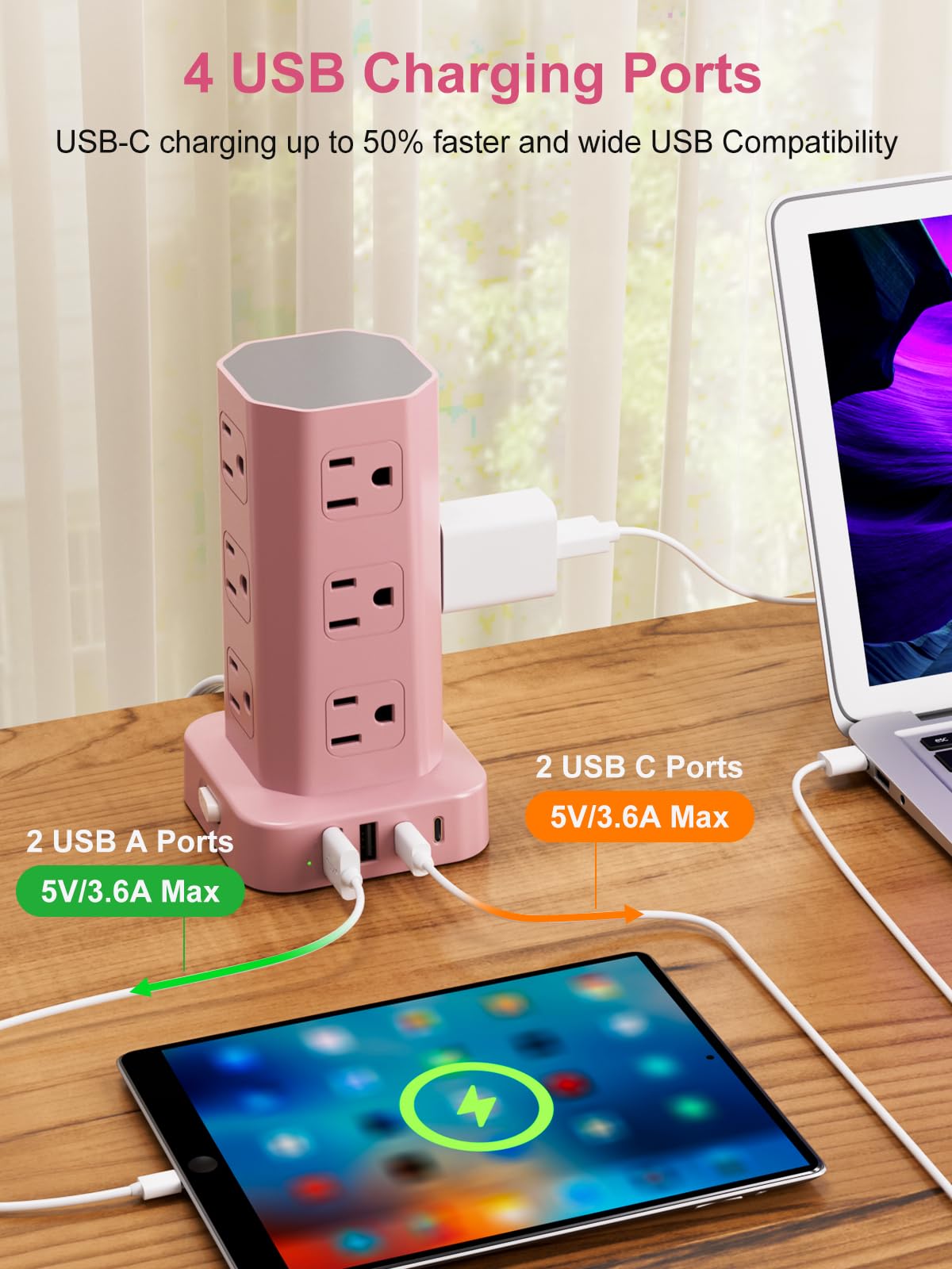 Pink Surge Protector Tower - 16 USB Outlets! -4 Pink Surge Protector Tower - 16 USB Outlets! -4