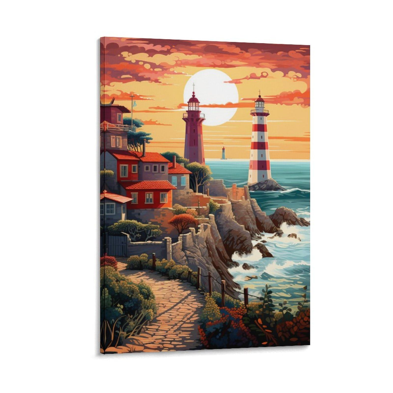 Tableau impression sur toile phare côtier déco murale salon 40x60cm