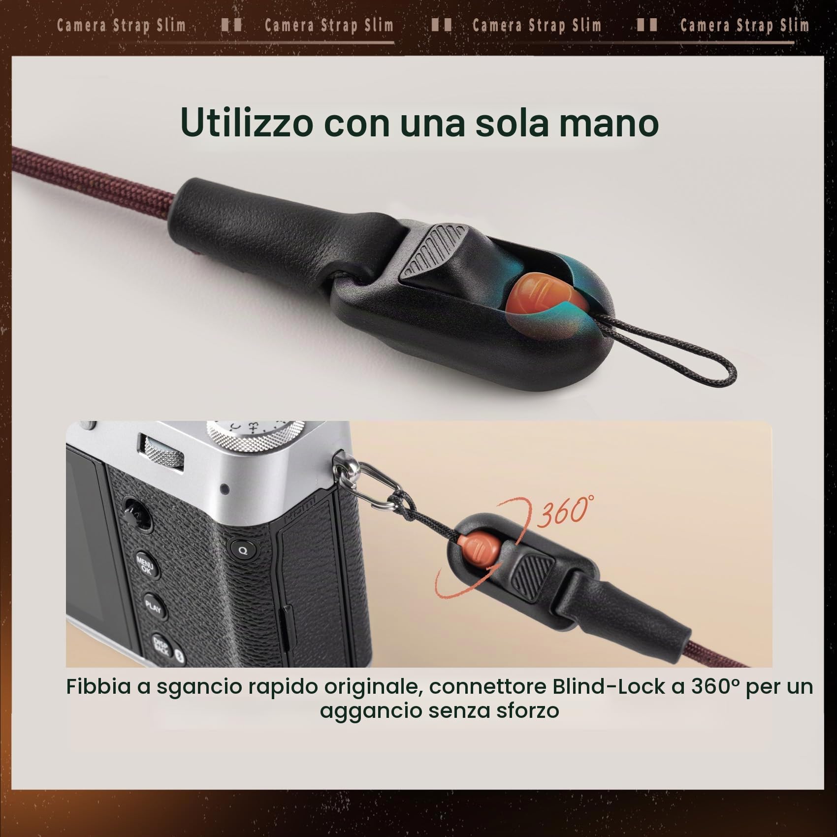 PGYTECH Cinturino per Fotocamera Slim Regolabile in Pelle con Sgancio Rapido 820-1360mm Leggero Retro per Fotocamere Mirrorless/Compatte/Instax/Digitali, Stile Vintage
