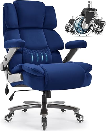 Silla de oficina grande y alta de tela de 700 libras, silla de computadora grande con soporte lumbar ajustable, brazos abatibles 3D, ruedas de