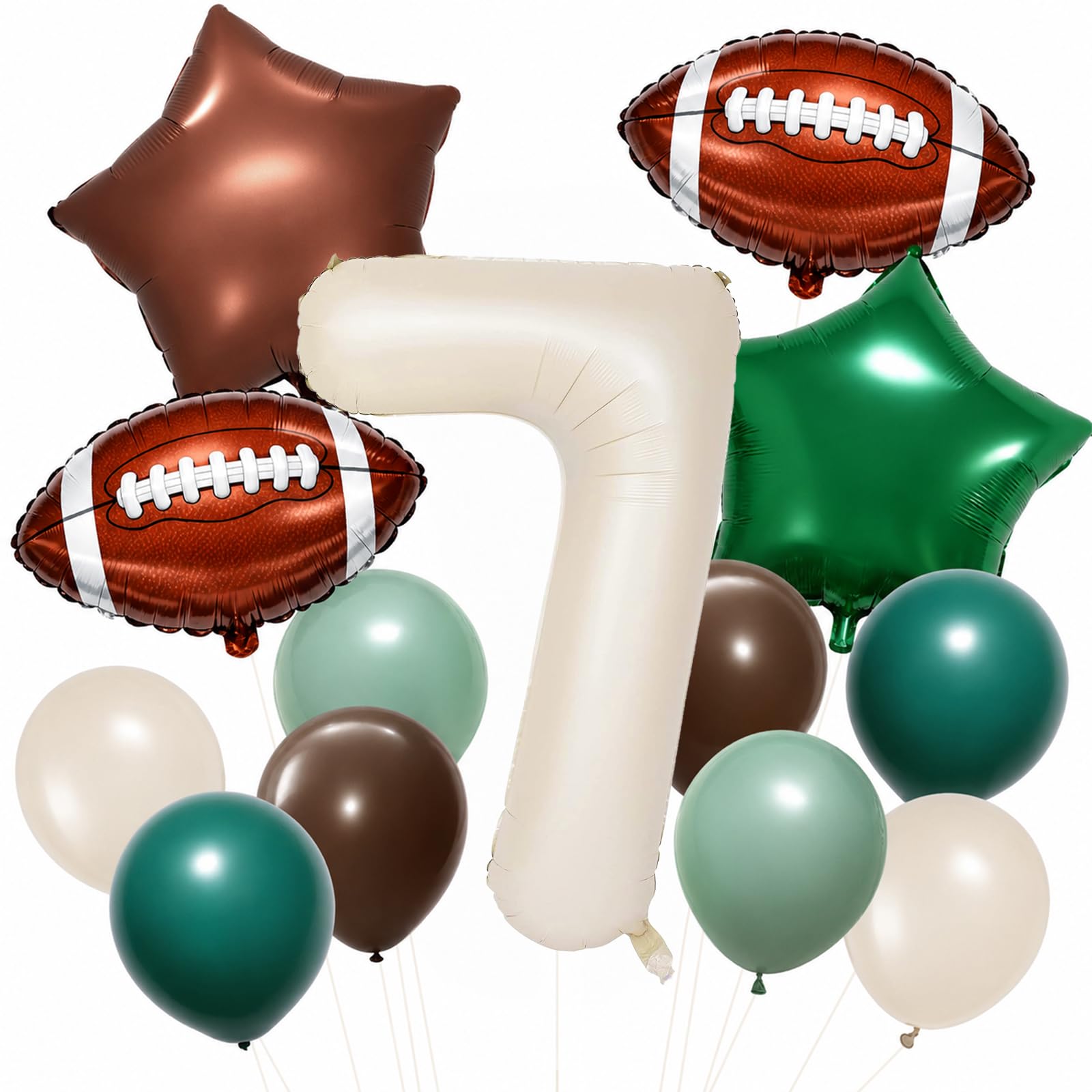 7th Football Birthday Balloons for Boys Green Number Seven Decorations