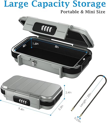 Miniatura 3 de AMIR Caja de Seguridad Portátil, Caja de Seguridad con Combinación y Código, Caja de Seguridad Mini Impermeable Antirrobo para Viajes con Cadena