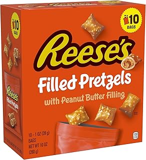 Reese's Filled Pretzels, Peanut Butter Pretzel Nuggets, Crunchy, Ready to Eat, Sweet and Salty Snack, 1 oz Bags (10 Count)