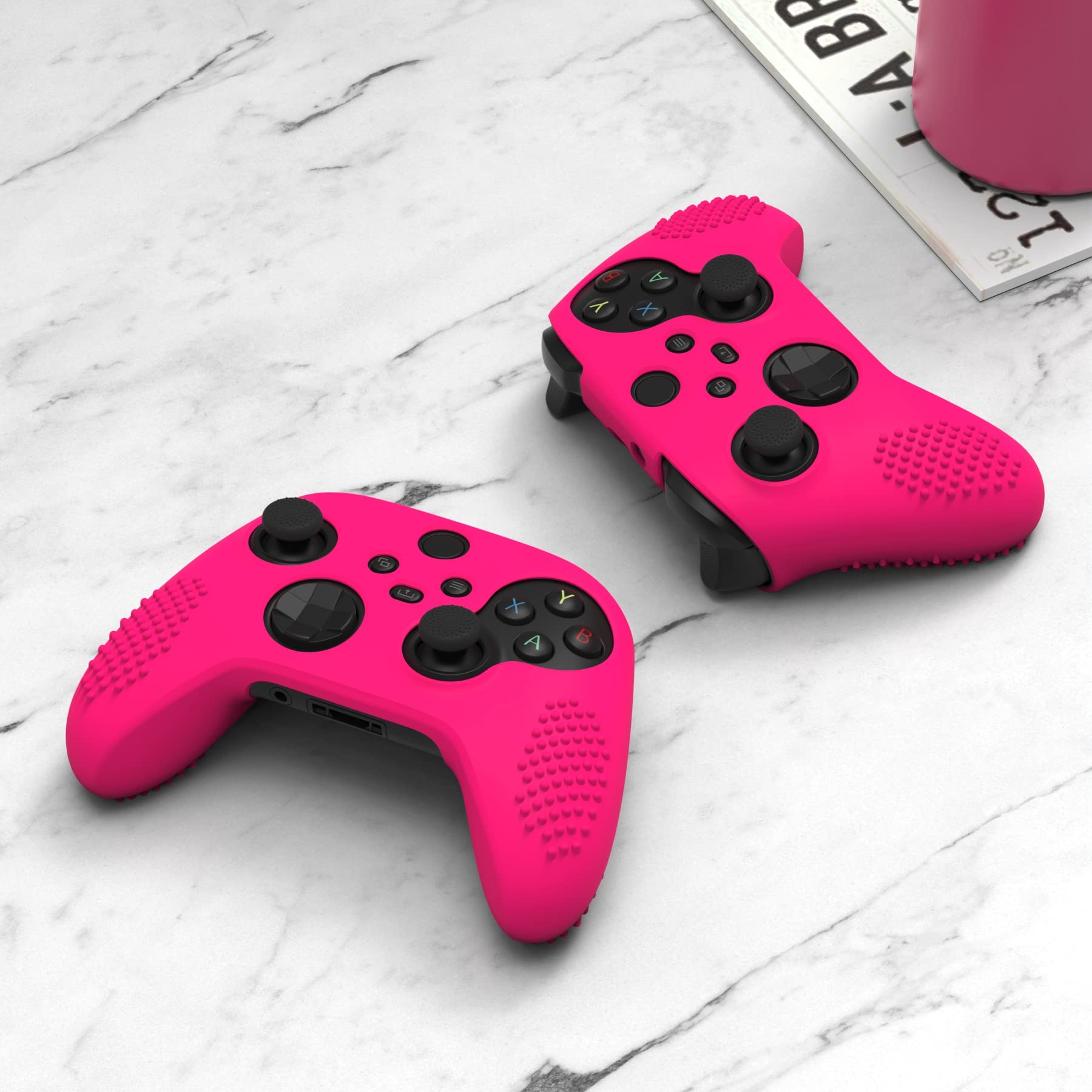 eXtremeRate PlayVital 3D Studded Edition Anti-Slip Silicone Cover Skin for Xbox Series X/S Controller, Soft Rubber Case Protector for Xbox Core Wireless Controller with Thumb Grip Caps - Bright Pink - 5