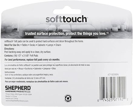 SoftTouch Self-Stick Heavy Duty Felt Strips for Hard Surfaces (1/2 x 2-5/8), (16 piece) - Oatmeal