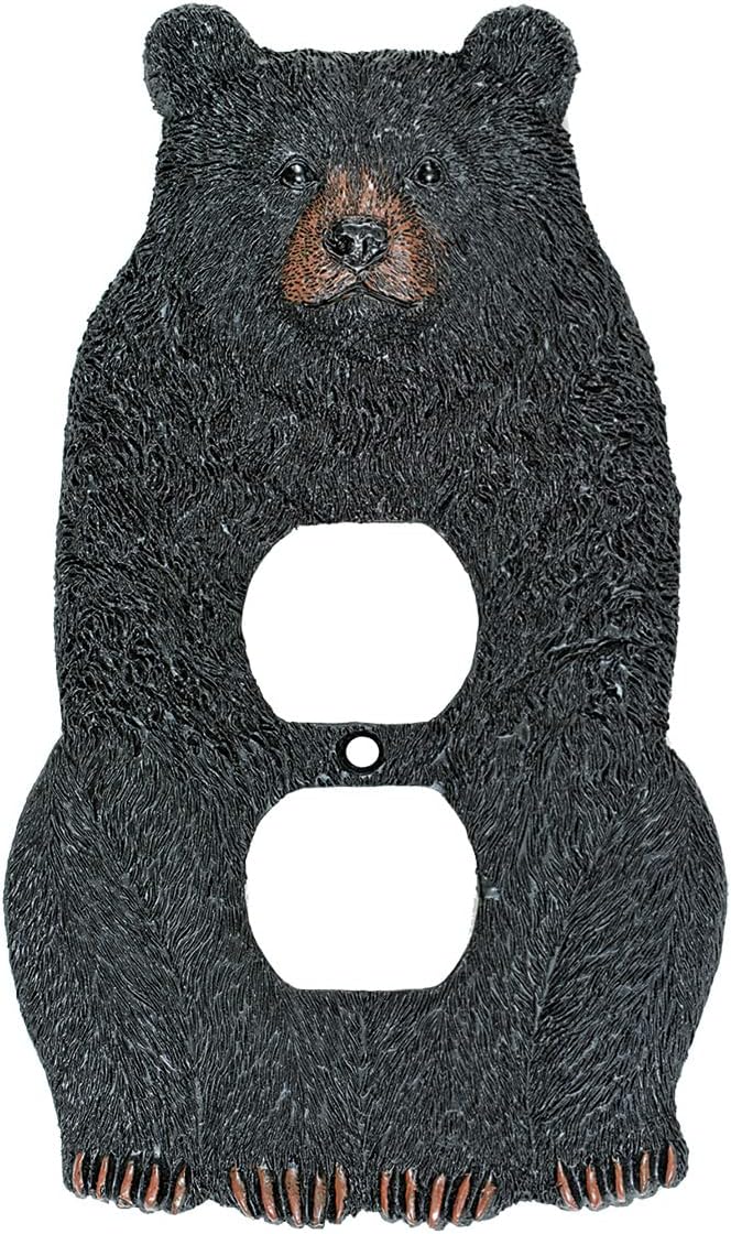BLACK FOREST DECOR Black Bear Outlet Cover, Polyresin, Wall Plate Cover, 4" W x 3/4" D x 7" H