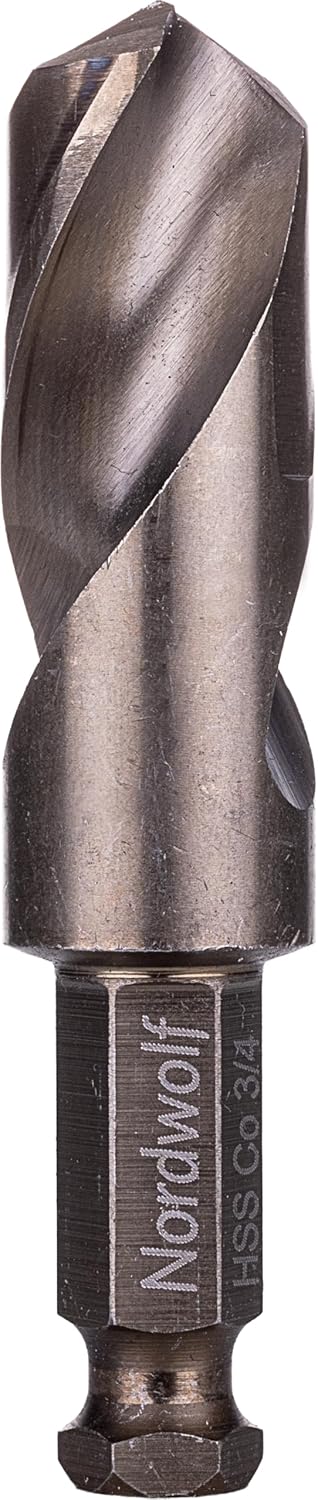 NordWolf 3/4" M35 Cobalt Stubby Drill Bit for Stainless Steel & Hard Metals, with 7/16" Hex Shank for Quick Chucks & Impact Drivers