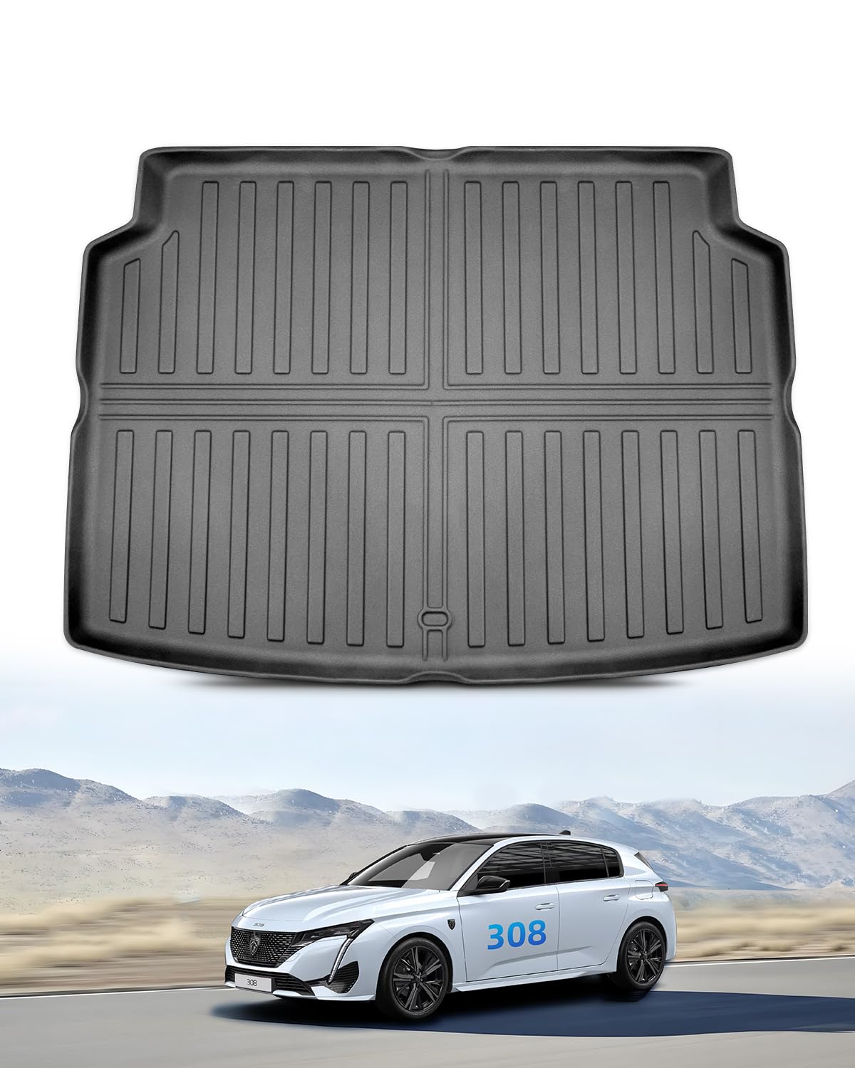 TPE Tappetini per Bagagliaio per Peugeot 308 Hybrid PHEV 2022-2026 | Vasca Baule Originale, Protezione Baule con Bordo Alto, Tappeto Bagagliaio Posteriore, Antiscivolo e Impermeabili Accessori