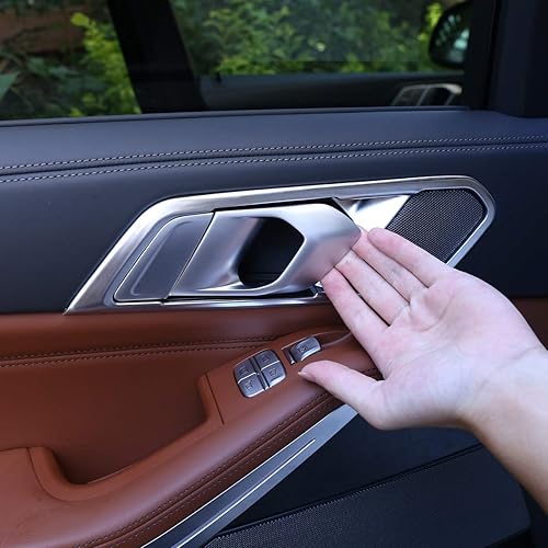 Miniatura 10 de CHEYA Cubierta de marco de plástico ABS para puerta interior de automóvil, accesorios de 4 piezas para BMW X5 G05 2019 (fibra de carbono, sin botón