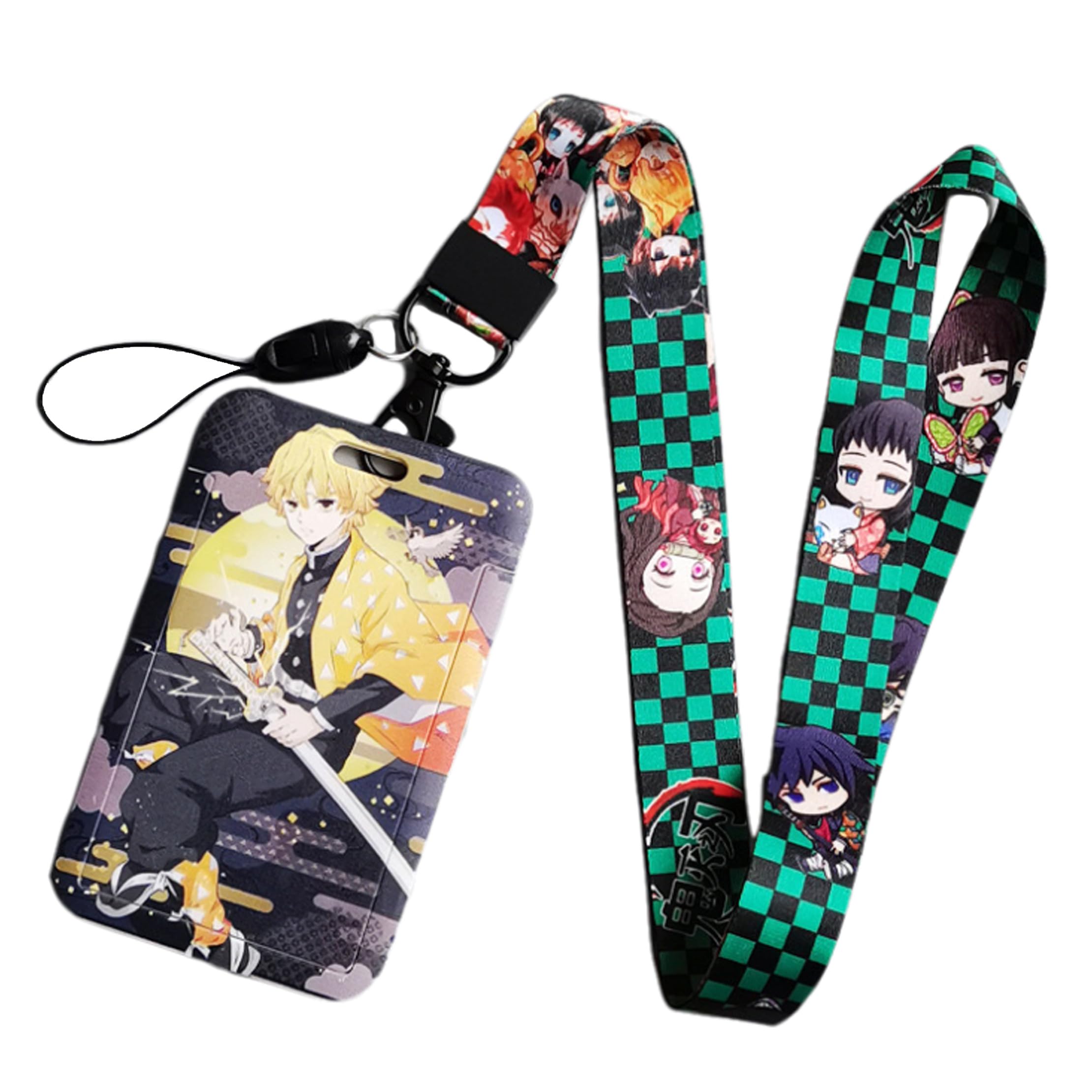 Satdflie Demon Slayer Lanyard with Card Holder Set, Cartoon-Style Card Protector for Office Worker, Slide Cover Design for Convenient Use, Color/14
