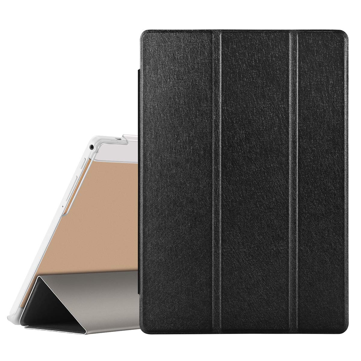 QIMAOO 10.1 Inch Tablet Cover Case, K1 PU Leather Case Tablet Stand Cover, Protective Smart Cover Slim Lightweight Shock Proof (Black)