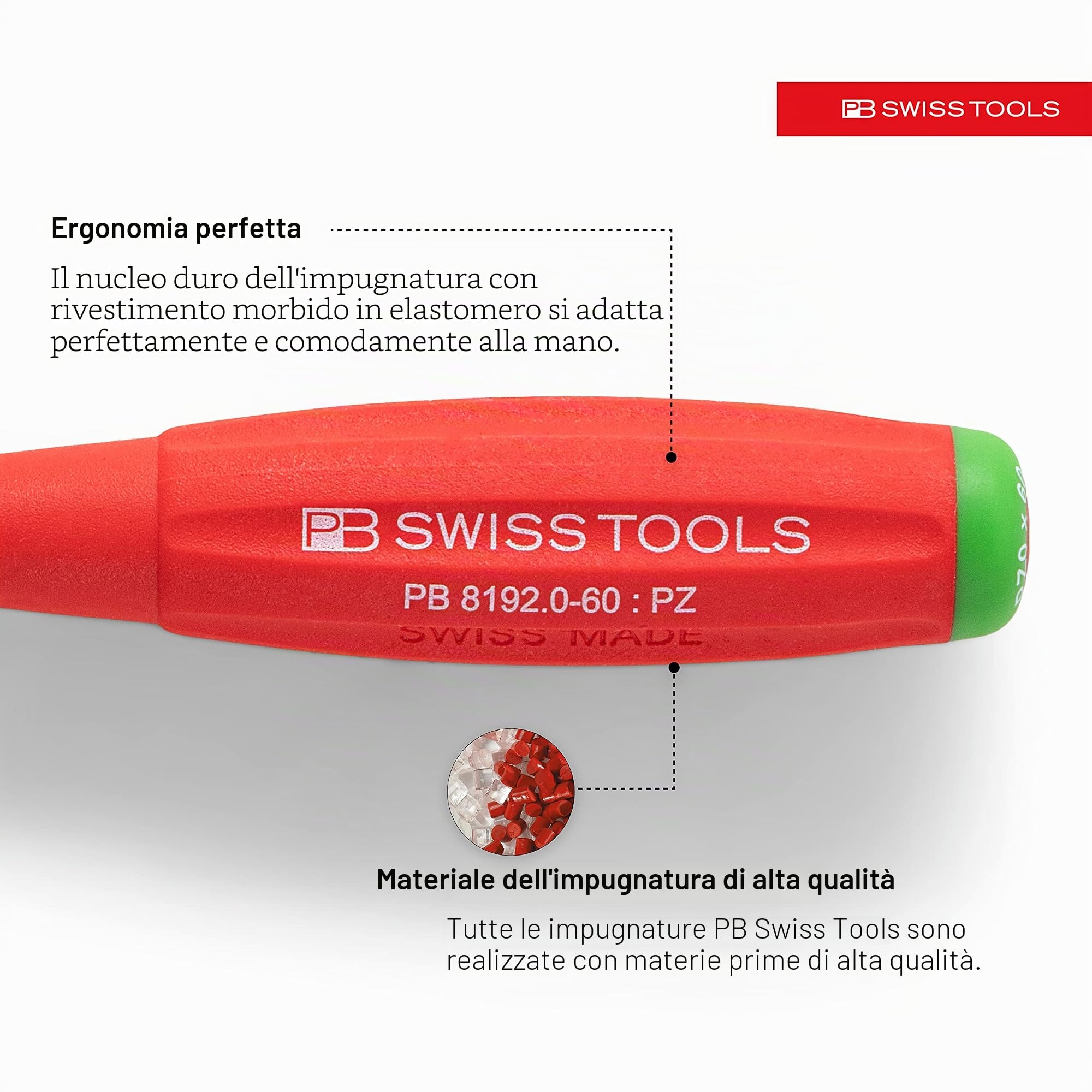 PB Swiss Tools Pozidriv PB 8243 - Set di cacciaviti a croce, 100% prodotto in Svizzera, 4 pezzi, set di cacciaviti SwissGrip (PZ0/PZ1/PZ2/PZ3) con supporto a parete (4 pezzi, rosso/verde)