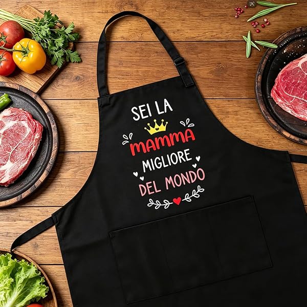 Mamma Regalo Grembiule, Regali Festa Della Mamma, Grembiule Cucina Donna, Sei La Mamma Migliore Del Mondo, Regolabile con 3 Tasche, Regalo per Festa della Donna Compleanno Natale - 4