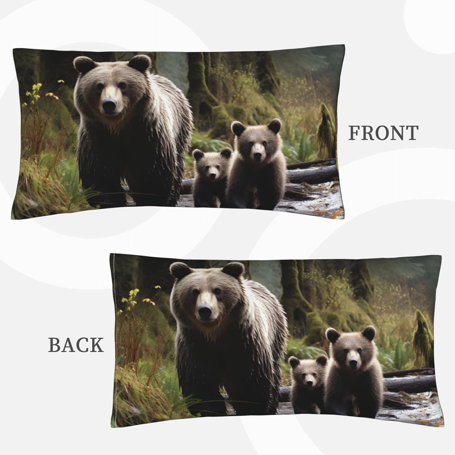 Pillowcases Set of 2, Mother Bear and her Cubs King Pillow Cases for Hair and Skin, Super Soft Cozy Pillow Case Covers with Envelop Closure, 20x36 Inches Pillow Covers for Sleeping Gift