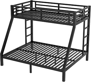 Metal Twin XL Over Queen Bunk Bed for Teens and Adults Space-Saving Noise Reduced No Box Spring Needed Suitable for Bedroom Apartment Dormitory Black