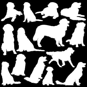 2 Sheets of Pet Dog Golden Retriever Silhouette 14 Cute Stickers Pack - Golden Retriever Gifts - Car Bumper Sticker - Light Switch Sticker - Wall Decal - Scrapbook Stickers Small, White