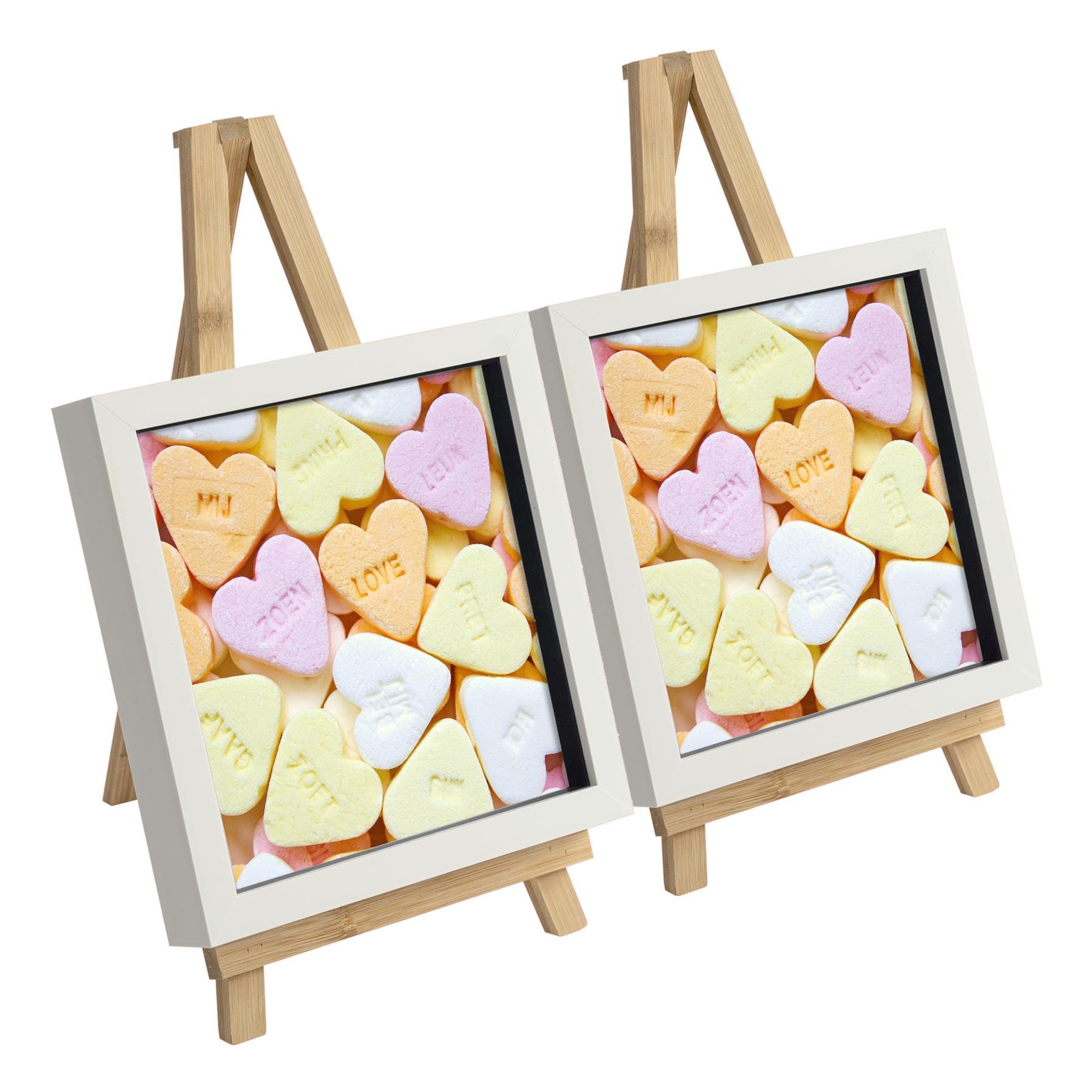Argon Tableware Easel Stand & Photo Frame Set - Pack of 6 - Folding Wooden Easel Display Stand Poster Holder with 17.5x17.5cm Box Photo Frame for Weddings, Events, Art, Welcome Boards