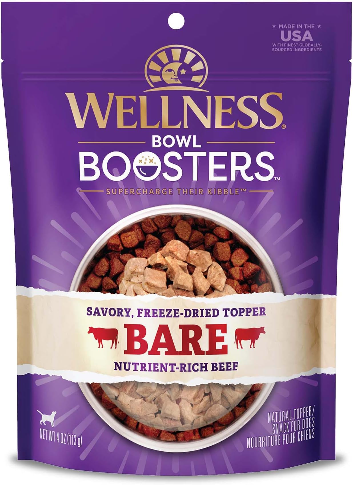 Wellness Bowl Boosters Bare, Dog Food Topper for Small, Medium, & Large Breeds, Grain Free, Natural, Freeze Dried, Beef, 4 Ounce Bag (Pack of 1)