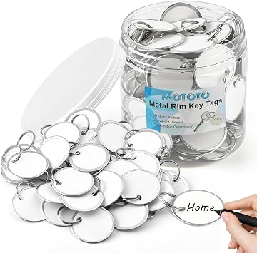 120 Pieces Metal Rim Key Tags Blank Round Paper Key Tags 1.25 Inches Paper Tags with Metal Split Rings White Key Labels for Doors Car Keys Luggage Pets Garage