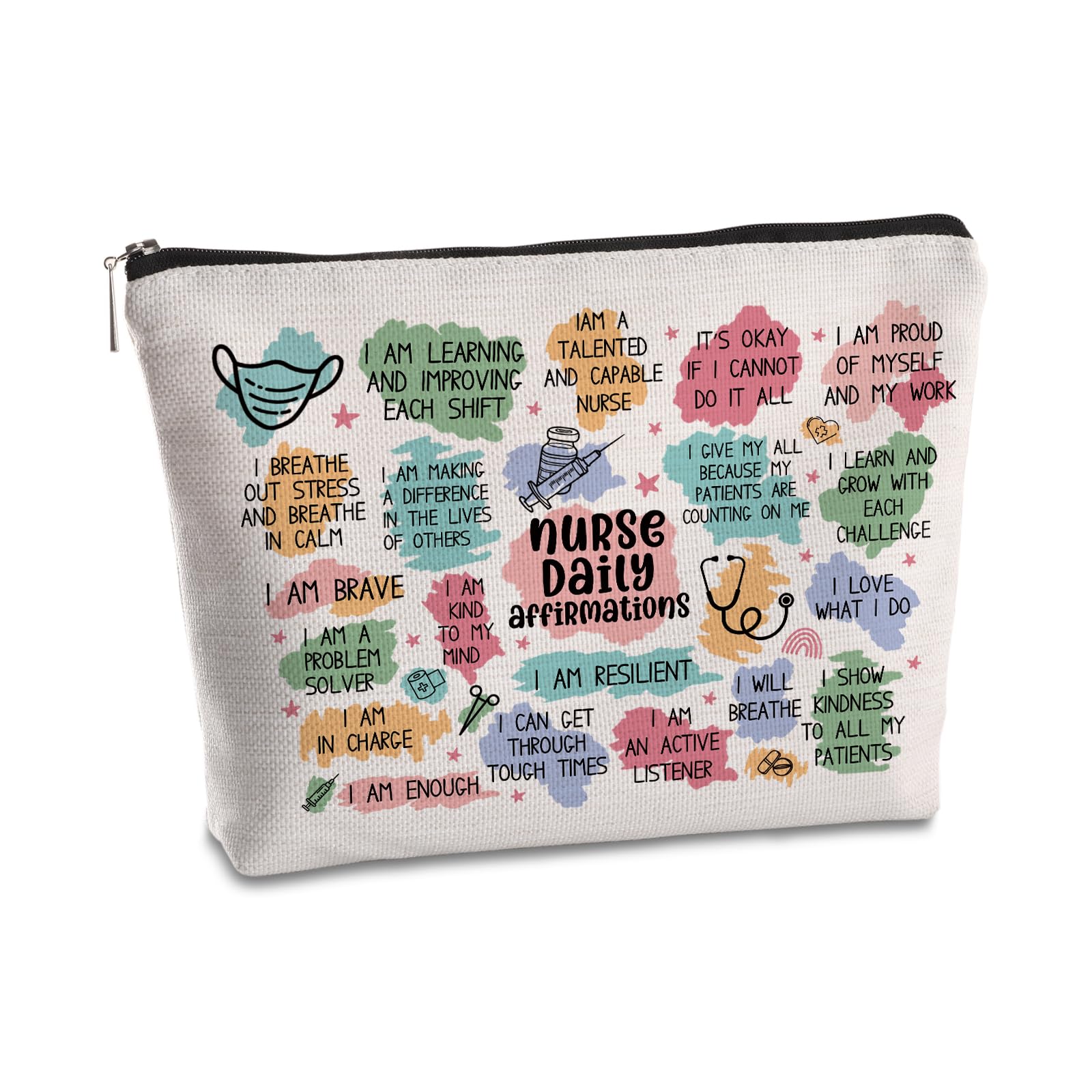 Daily Affirmations for Women Makeup Bag Nurse Accessories for Work Nursing Student Essentials RN Nurse Birthday Christmas Gifts