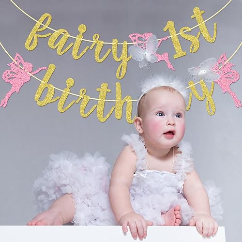 Miniatura 5 de Cartel de primer cumpleaños de hada, decoración de fiesta de primer cumpleaños de hada, pancarta de primer cumpleaños para niña, decoraciones de