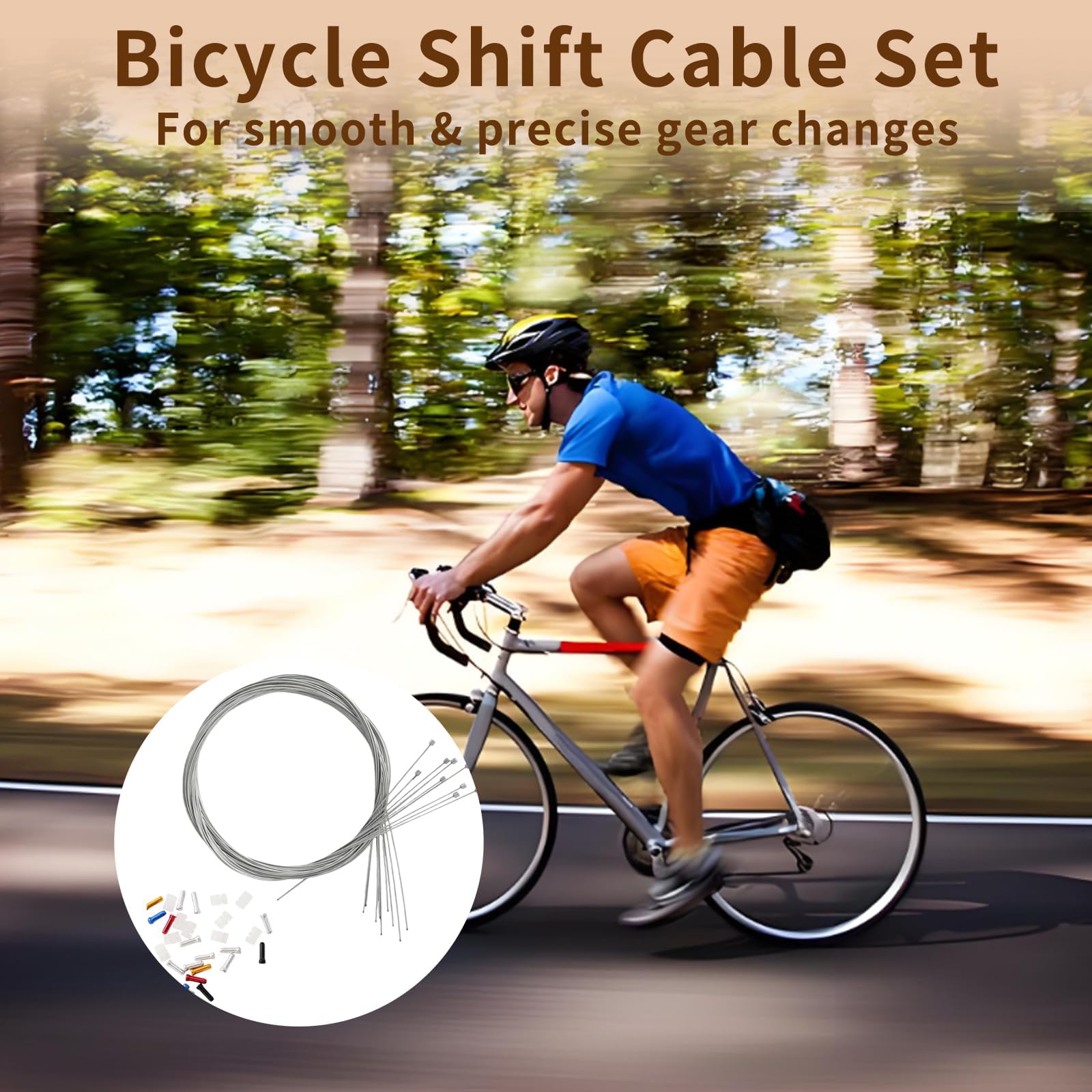 10 Cables de Cambio de Bicicleta 2 m, 1,2 mm en Acero, con 10 Terminales Plateados, 8 Terminales de Colores y 10 Juntas Tóricas de Silicona, Universales para MTB, Bicicleta de Carretera