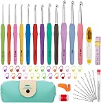 MECHEER Crochet Crochets 12 Tailles Crochet Crochet ensemble, 51 Pack Kit Crochet de fil pour les débutants, Aiguilles de tricot avec poignées ergonomiques pour les mains arthritiques, Kit Aiguille Crochets avec étui bleu pour les crocheteurs