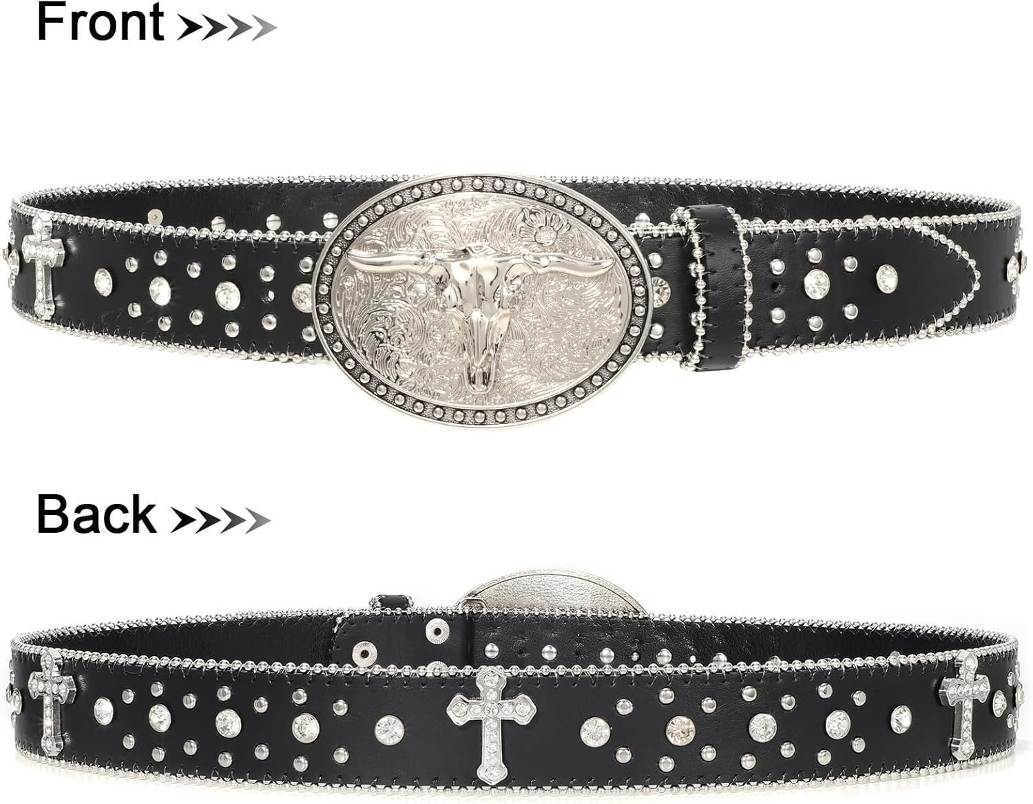 Punk & Cowboy Belts for Men & Women, PU Leather Western Punk Rock Belt with Western Bull Buckle - Image 7