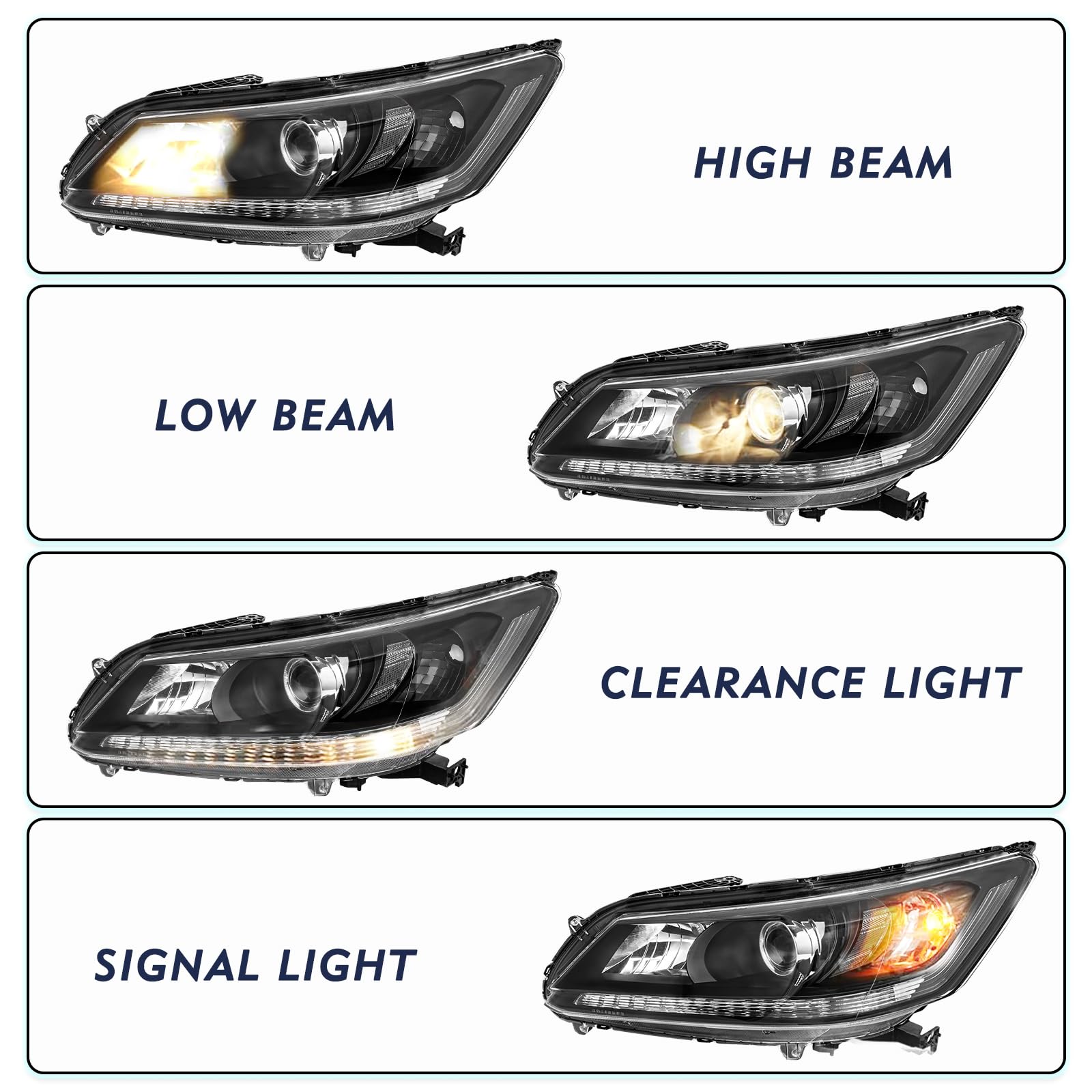 Left Driver Side Halogen Headlight Assembly For 2013-2015 Honda Accord Sedan - Direct Replacement