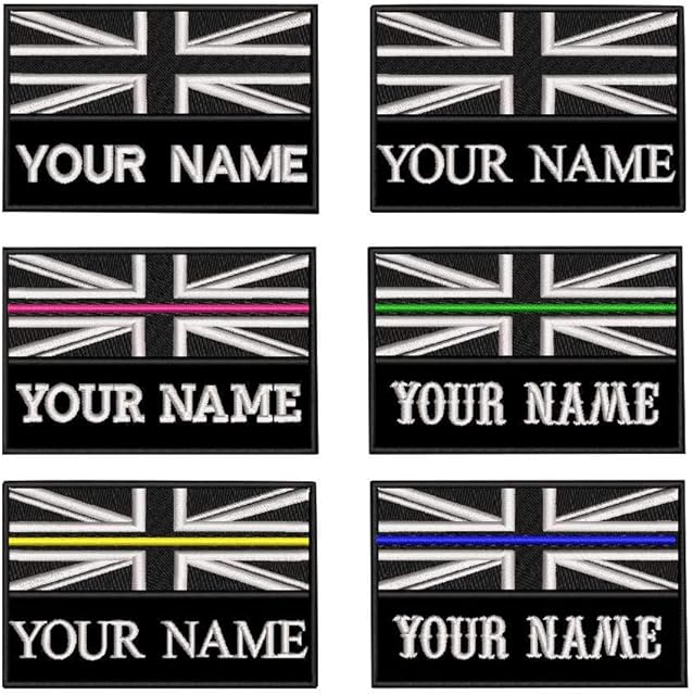 Custom Tactical Military Name Patch, Personalized Embroidery Number tag, British Flag Fastener Hook & Loop Name Patch for Multiple Clothing Bags Vest Jackets Work Shirts