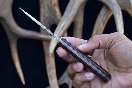 Miniatura 4 de Knives Ranch Cuchillo de caza EDC hecho a mano  Elegante y práctico  Espiga completa  Acero de Damasco  Funda de vaquero de transporte horizontal