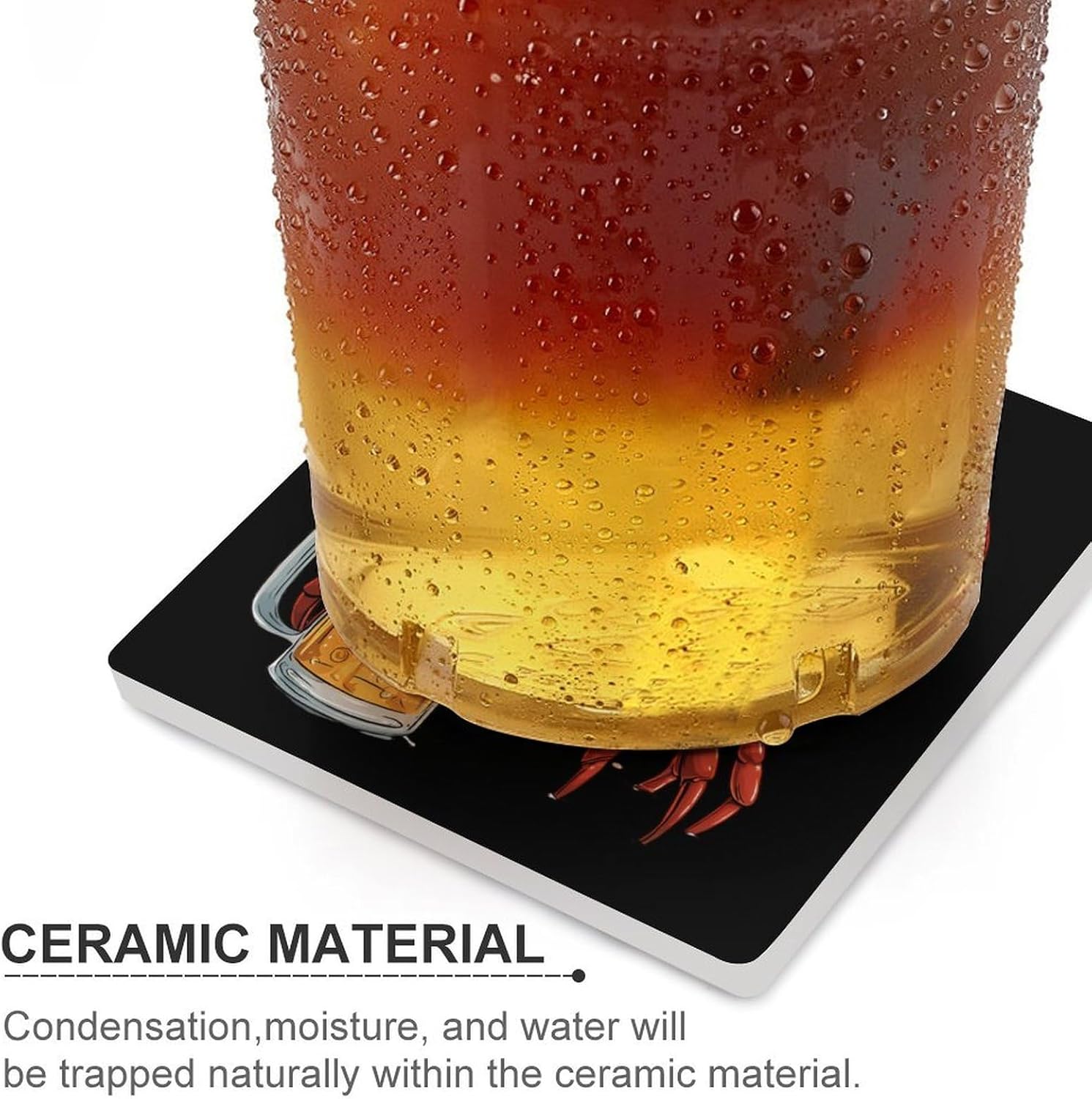 Victorys Crab Ocean Animal Coaster for Drinks Square Ceramic Table Coasters Stone Mat Crafts 6PCS Home Kitchen Decor