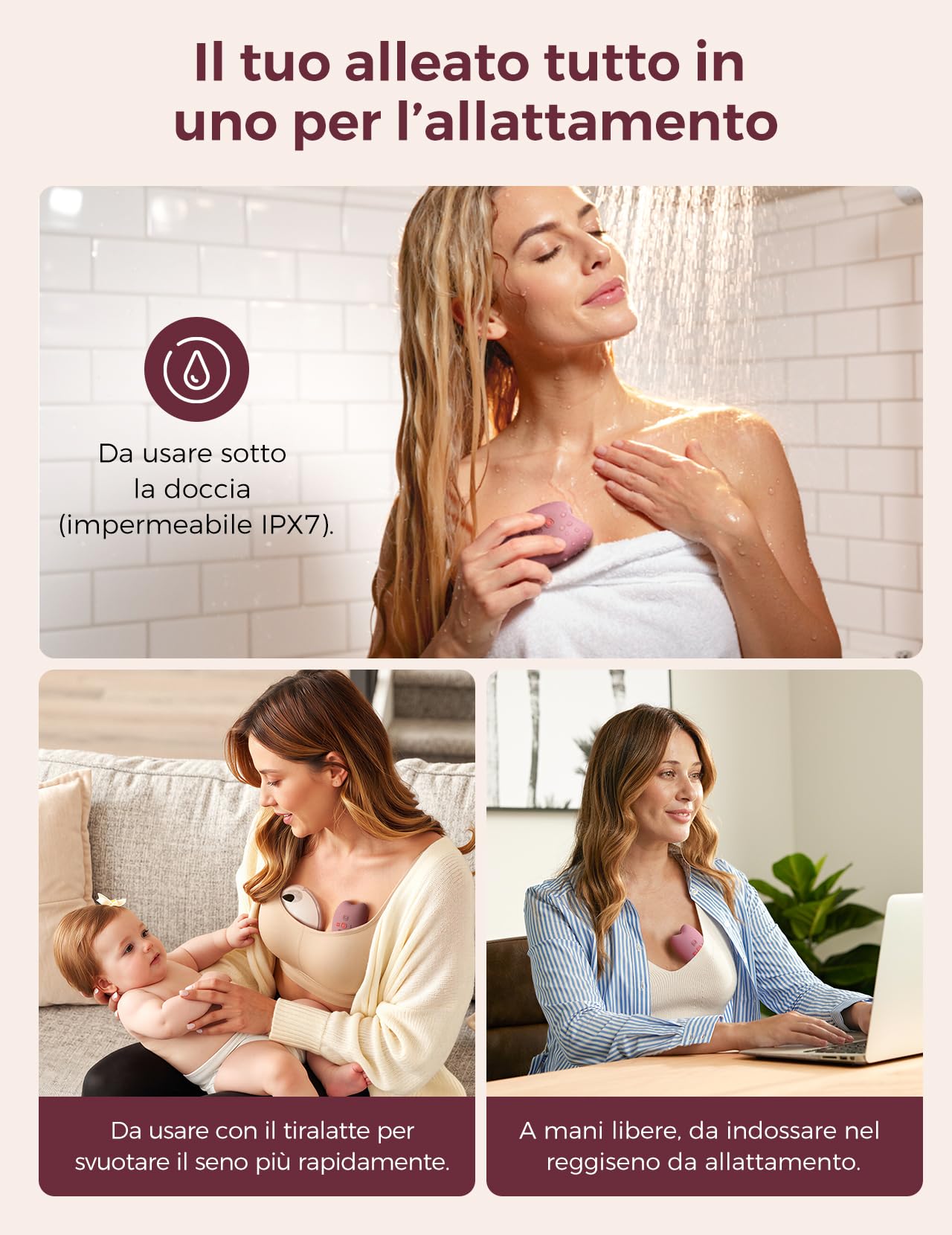 Momcozy Massaggiatore per allattamento A1Pro - vibrazione profonda e riscaldamento rapido per alleviare la congestione del latte e per un pompaggio più efficiente, con funzione memoria e ricarica