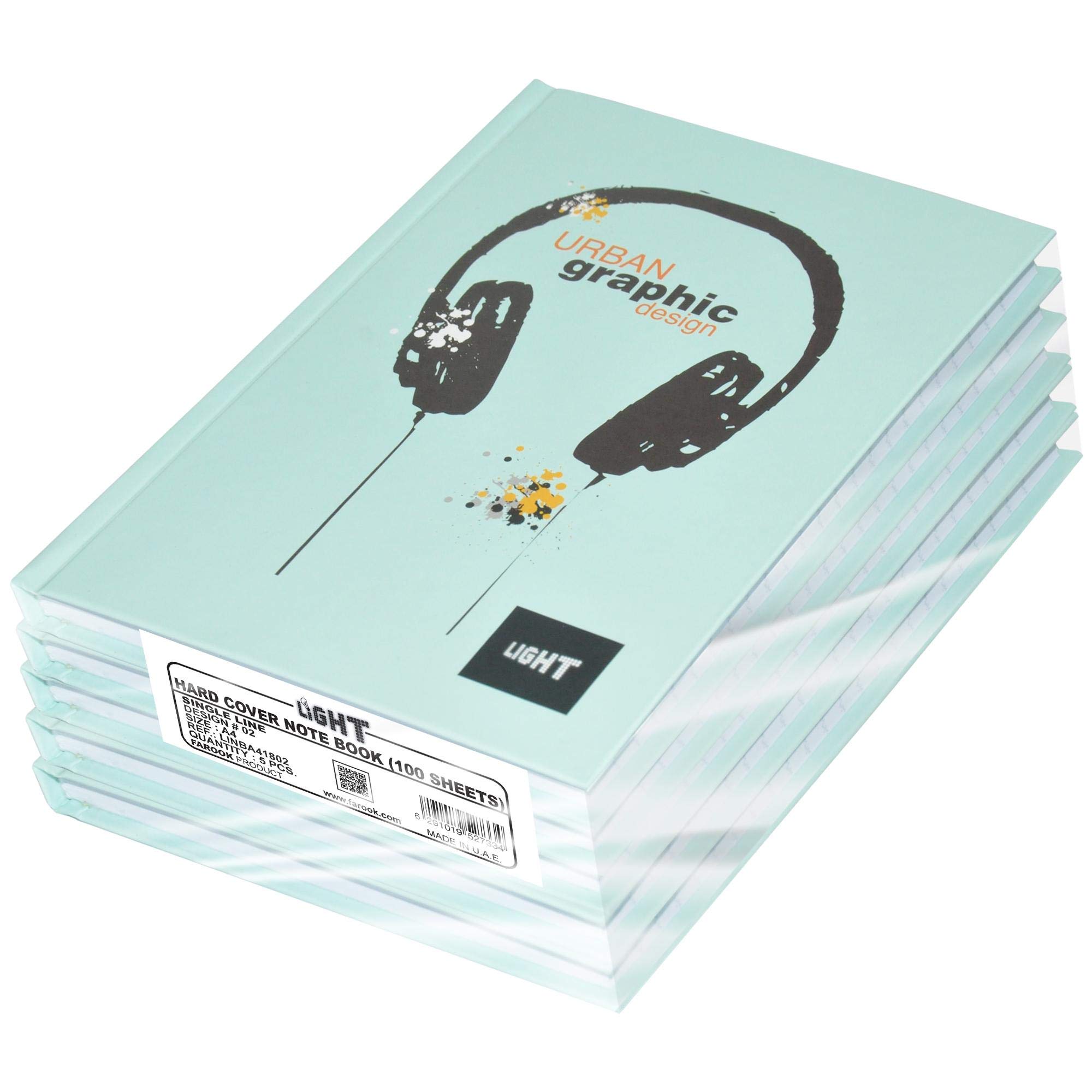 Light Hard Cover Notebook, Pack of 5 Pieces, Single Line, A4 Size, 100 Sheets - LINBA41802