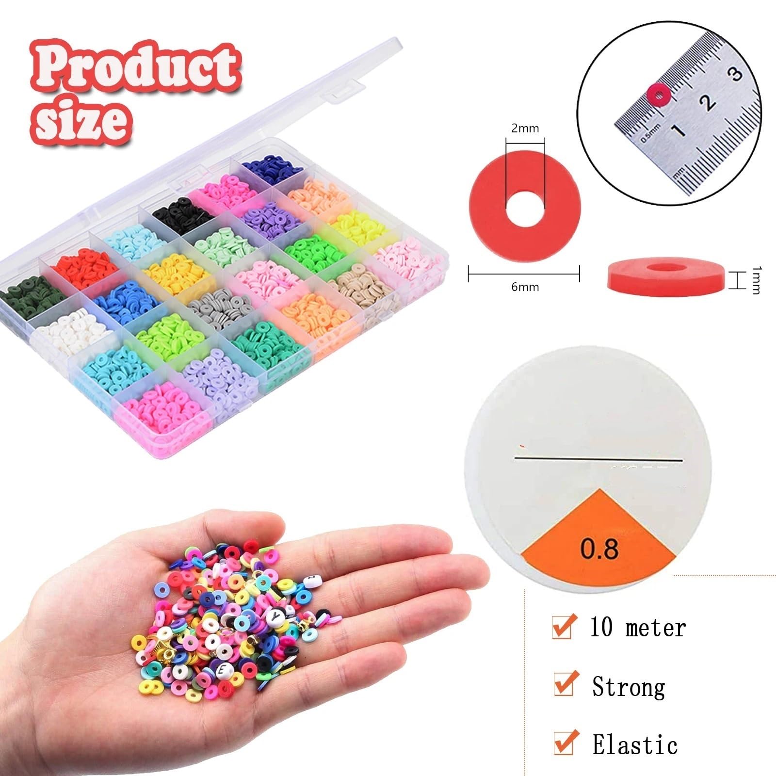 Abalorios Para Hacer Pulseras 3600 UDS-3900 uds/caja 6mm cuentas de pulsera arcilla for Kit fabricación joyas, redondas planas accesorios hechos a mano DIY(Clay beads 3600Pcs)