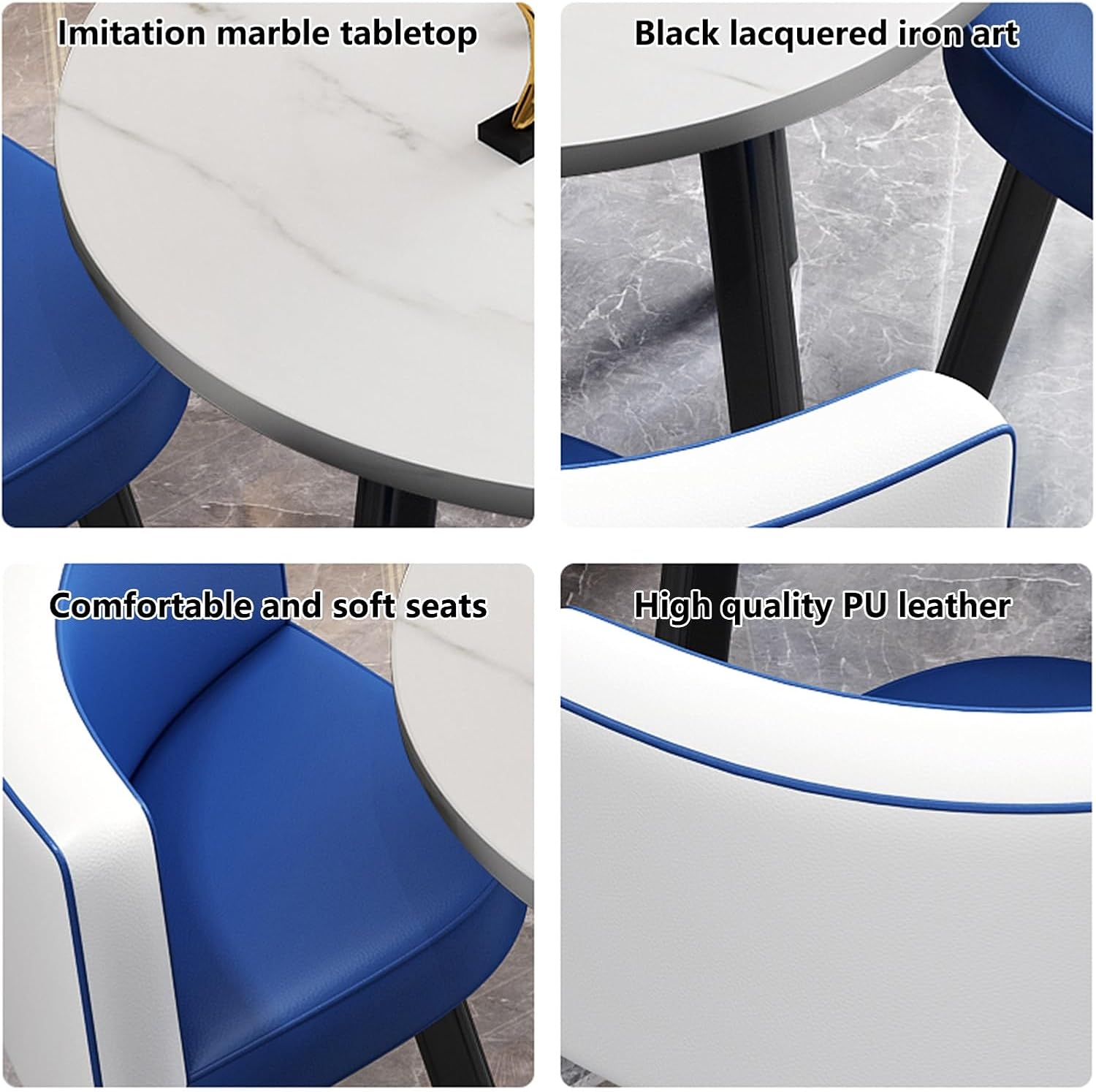 Office Reception Room Club Table, Small Conference Table for 4, Negotiation Table and Chair Set with 4 PU Chairs, Coffee Kitchen Dining Table Set, for Lounge, Living Room(Color:White E)