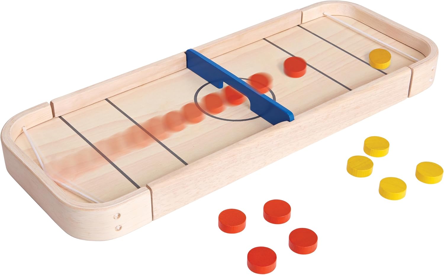 PlanToys® 2-in-1 Wooden Shuffleboard & Disc Flicking Game | Reversible Tabletop Game for Kids | Indoor Montessori Toy for Toddlers & Preschoolers | Eco-Friendly STEM Learning Game for Ages 3+