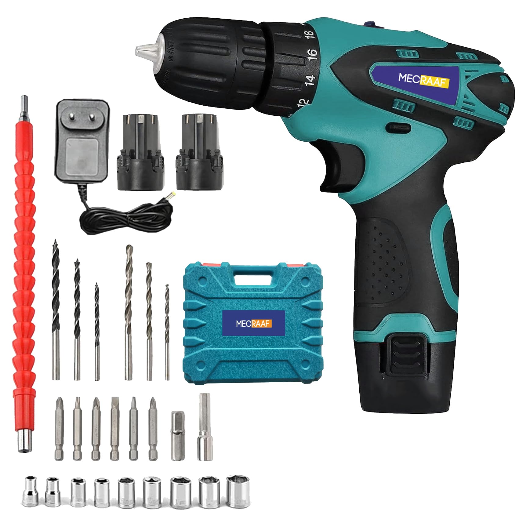 MECRAAF® 12V Li-ion Cordless Drill Machine | Screwdriver | Chuck 10mm | 1350RPM | Torque 18+1 | Pistol Grip | Spiral Drill | 24 Accessories drill bits in carrying tool kit | 6 Months Warranty (B0CNXS56Z7) Amazon Price History, Amazon Price Tracker