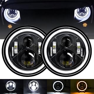 7 Inch Round LED Headlights, H6024 Led Headlight Halo Headlights 7'' Black Headlamps High Low Sealed Beam H4 Adapter Compatible with Jeep Wrangler JK TJ LJ CJ Hummber H1 H2 Miata
