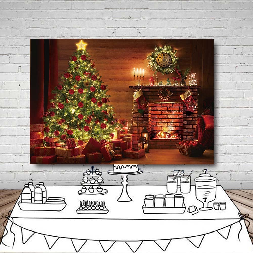 Weihnachten Fotohintergrund MEHOFOND 2,1x1,5 M Weihnachtsfotografie Hintergrund  Weihnachtsbaum Und Kamin Uhr Geschenk Box Foto Hintergrund Familien Party  Banner Dekor Porträt Fotostudio Requisiten Festival Geschenk Artikel Banner  Weihnachten, image size:1000x1000