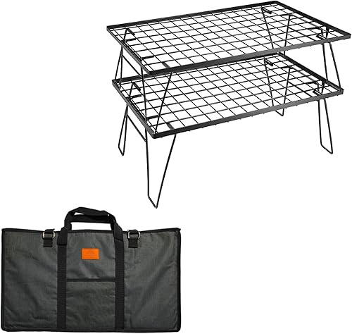 CAMPINGMOON Estante de almacenamiento apilable multiusos plegable, chapado en acero negro