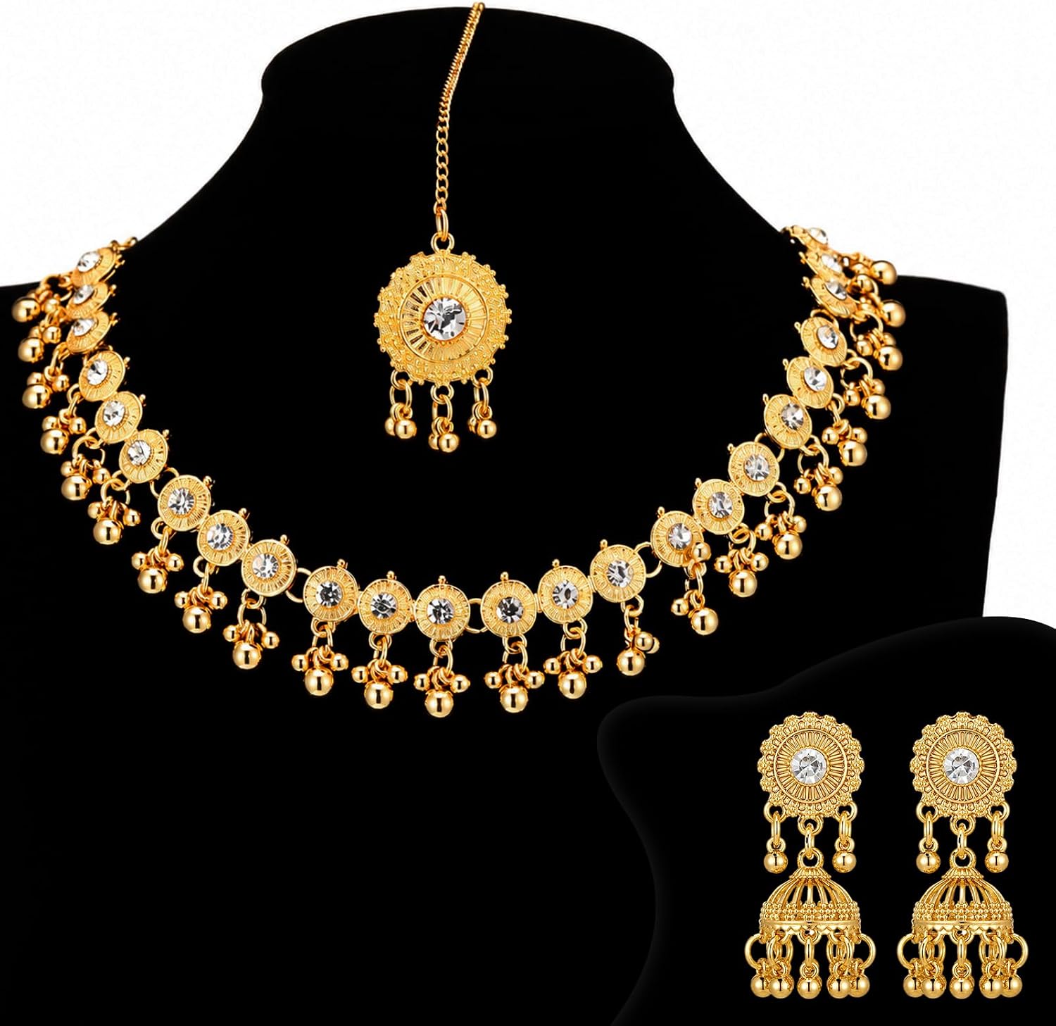 Quelay 3 Pcs Indian Jewelry Set for Women Traditional Kundan image 3