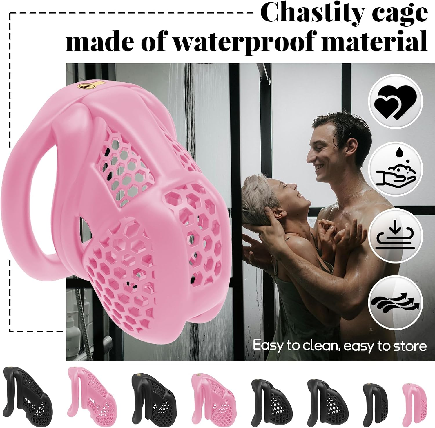 3D Printed Cock Cage with 4 Curved Snap Rings Small Honeycomb Chastity Devices for Men SM Fetish Extreme Bondage Sex Toys for Men Trainer (Black,Arc-Small)