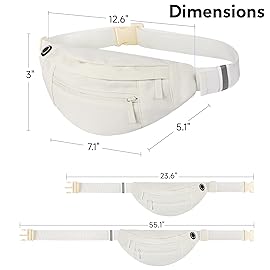 Frenou Large 4-Zipper Waist Pack Crossbody Belt Bag for Running Fanny Pack for Women and Men Crossbody Belt Bag Bum Bag with Adjustable Strap for Sports Creamy White