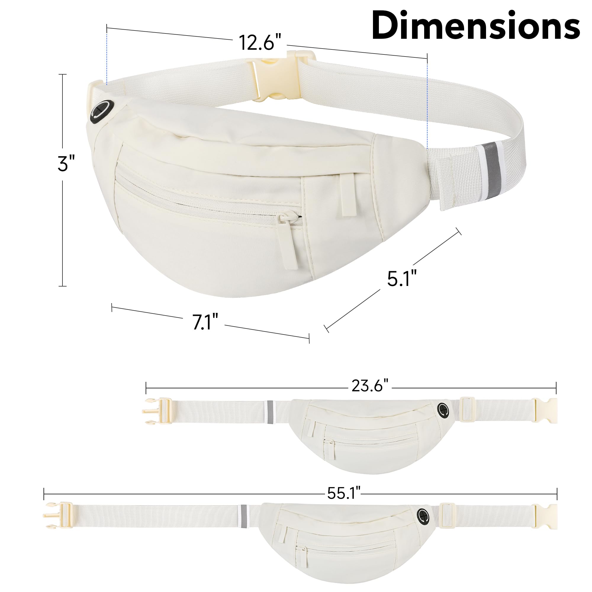 Riñonera cruzada para mujer y hombre, con cremallera, correa ajustable, impermeable, para correr, senderismo, viajes, Beige (Large Beige), Large, Riñonera con 4 cremalleras