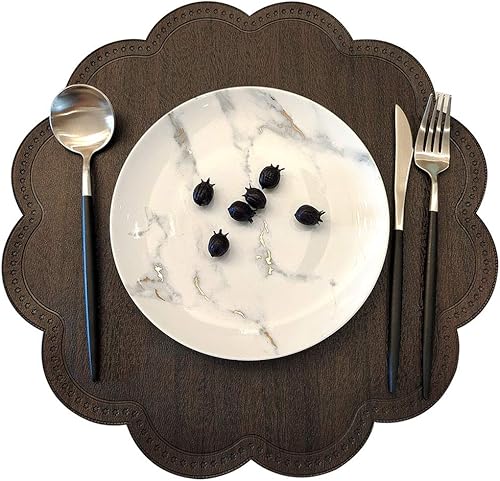 Miniatura 2 de Kreatur Juego de 6 manteles individuales redondos para mesa de comedor, color negro, impermeable, aislamiento térmico, resistente a las manchas,