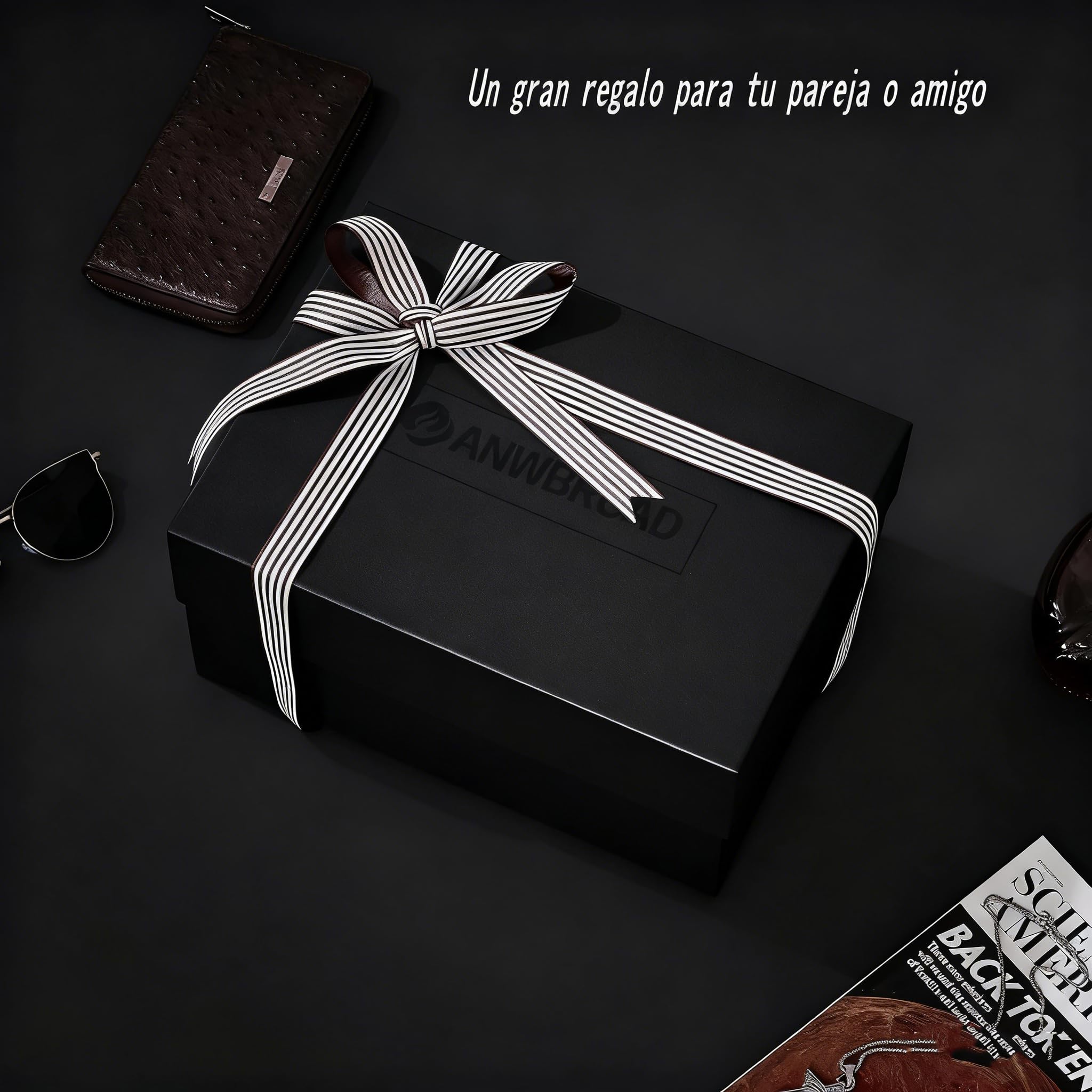 ANWBROAD Caja de reloj de 12 ranuras para hombre con tapa de cristal grande, 2 niveles, organizador de relojes con cerradura, organizador de relojes de lujo para regalo JWB003Y