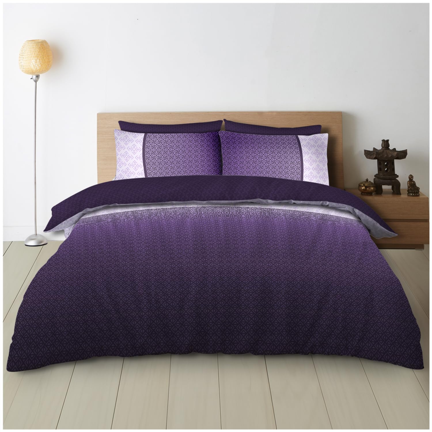 Gc Gaveno Cavailia Purple Triangles Geometric Double Duvet Cover, Soft & Cozy Reversible Ombre Bedding Sets With Pillowcases,
