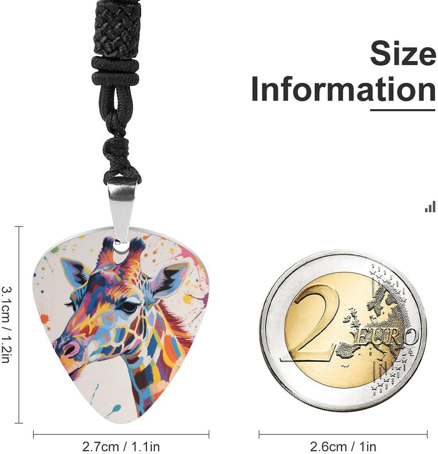 Colorful Giraffe Painting Guitar Pick Holder Necklace Stainless Steel Music Pendant with Adjustable 60cm Cord Functional Jewelry for Guitarists & Music Lovers, Unisex Hip Hop Punk Accessory image 3